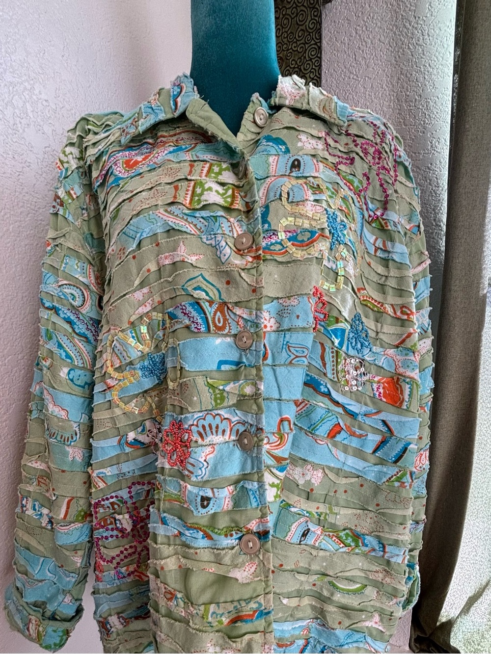 Life style women green jacket patchwork with buttons 1X